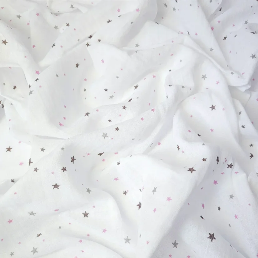 Plena mušelínová 70x70 cm fialová srdíčka + hvězdičky