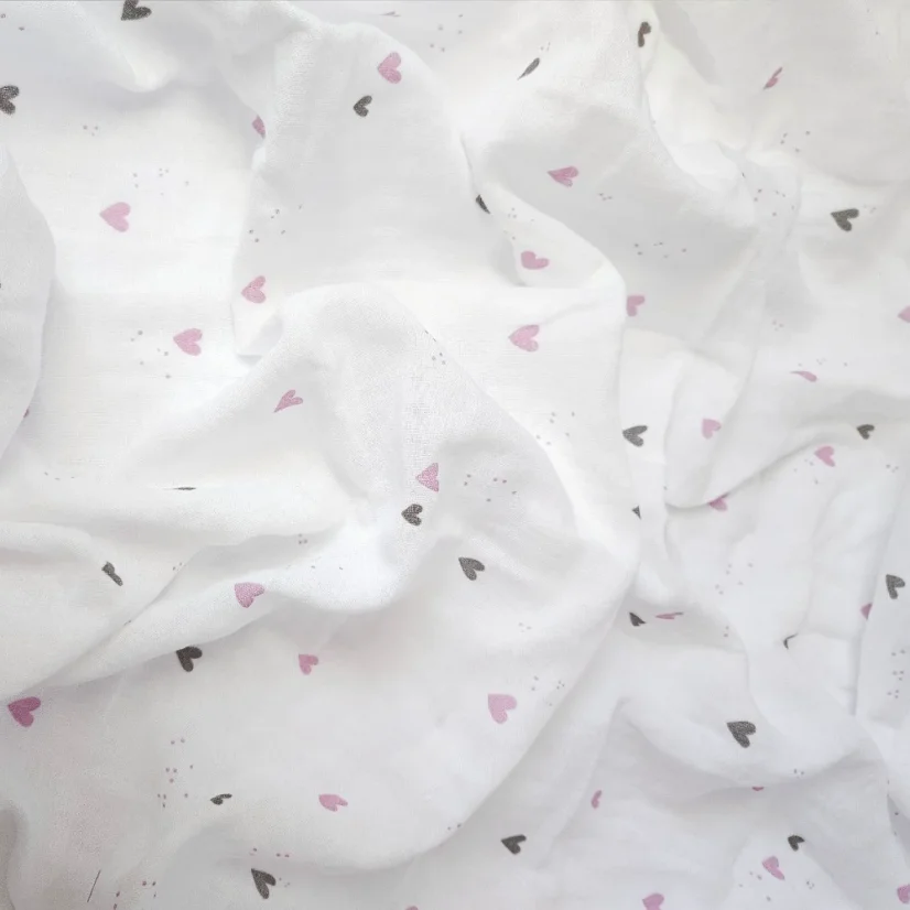 Mušelínové povlečení do postýlky, fialová srdíčka, 90x130+45x60