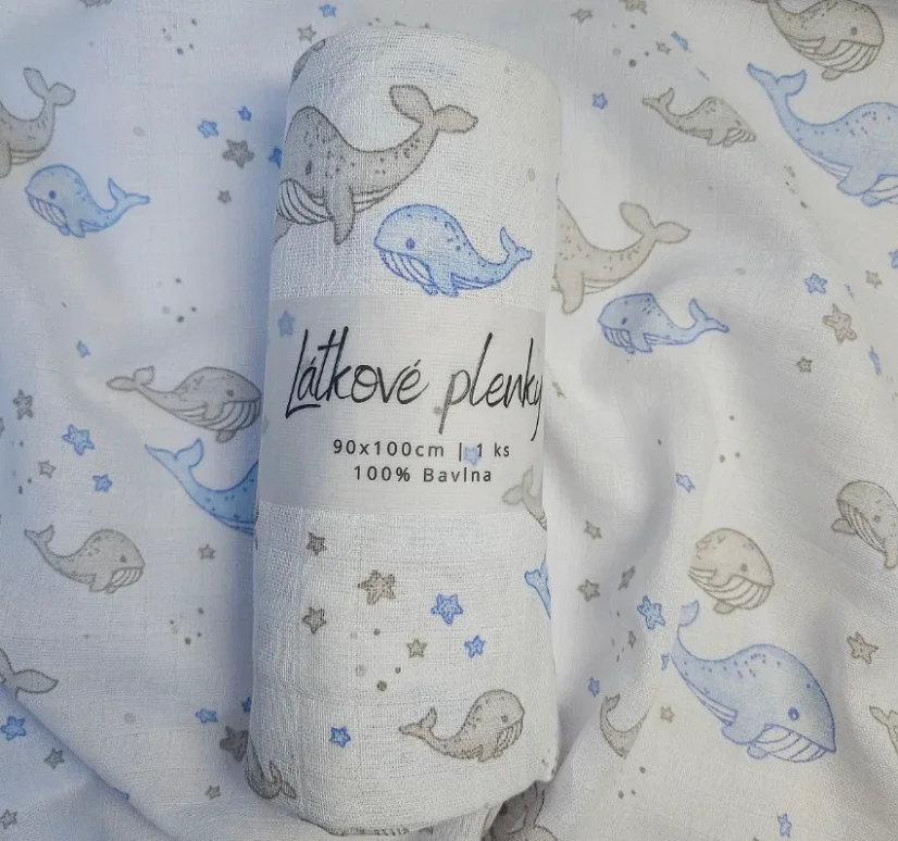 Plena 90x100 cm, tisk - modrá velryba