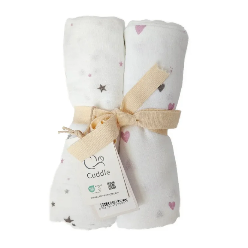 Plena mušelínová 70x70 cm fialová srdíčka + hvězdičky