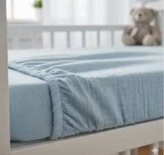 Mušelínové prostěradlo, modré, 60x120+13 cm