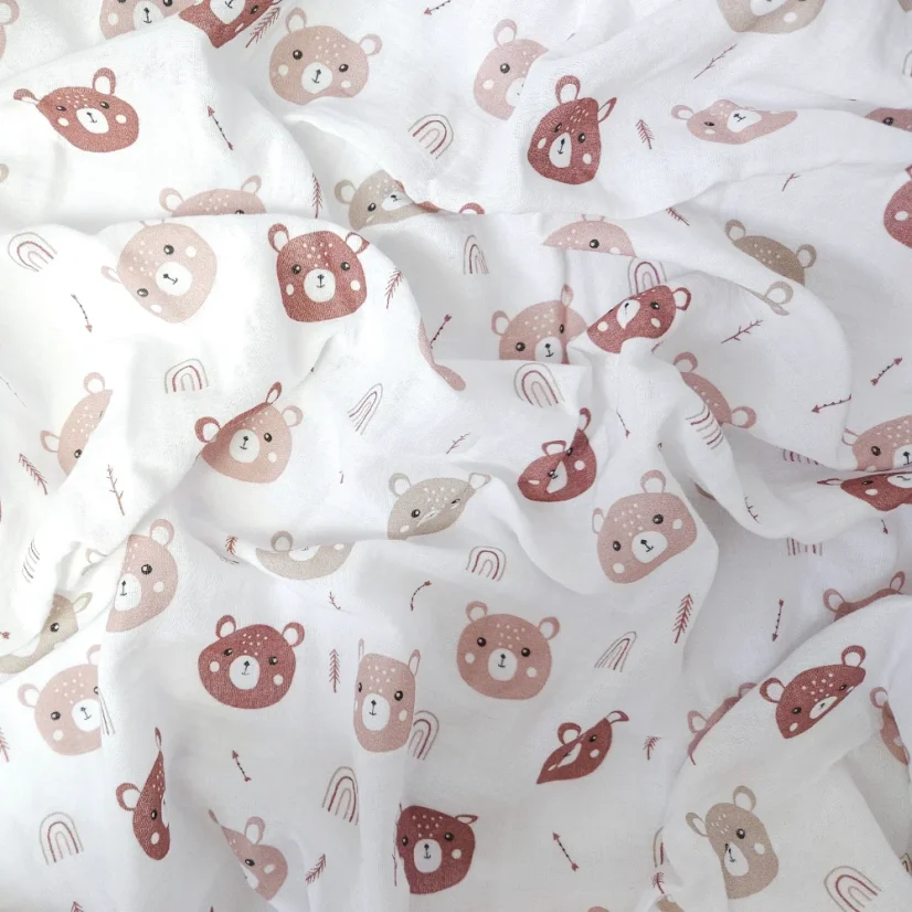 Plena mušelínová 70x70 cm karamelová srdíčka + méďa šíp