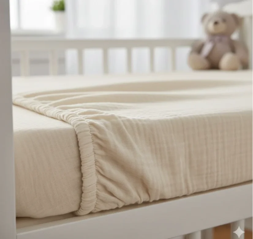 Mušelínové prostěradlo, cream, 60x120+13 cm