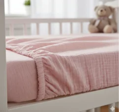 Mušelínové prostěradlo, růžové, 60x120+13 cm
